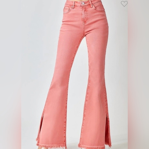 Risen High Rise Side Slit Flare Jeans Peach Blossum Size 1 / 25 - Picture 1 of 6